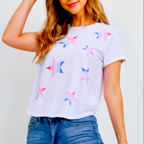 Red White blue star Short sleeve graphic print short sleeve tee, NEW!🇺🇸 - Picture 4 of 14